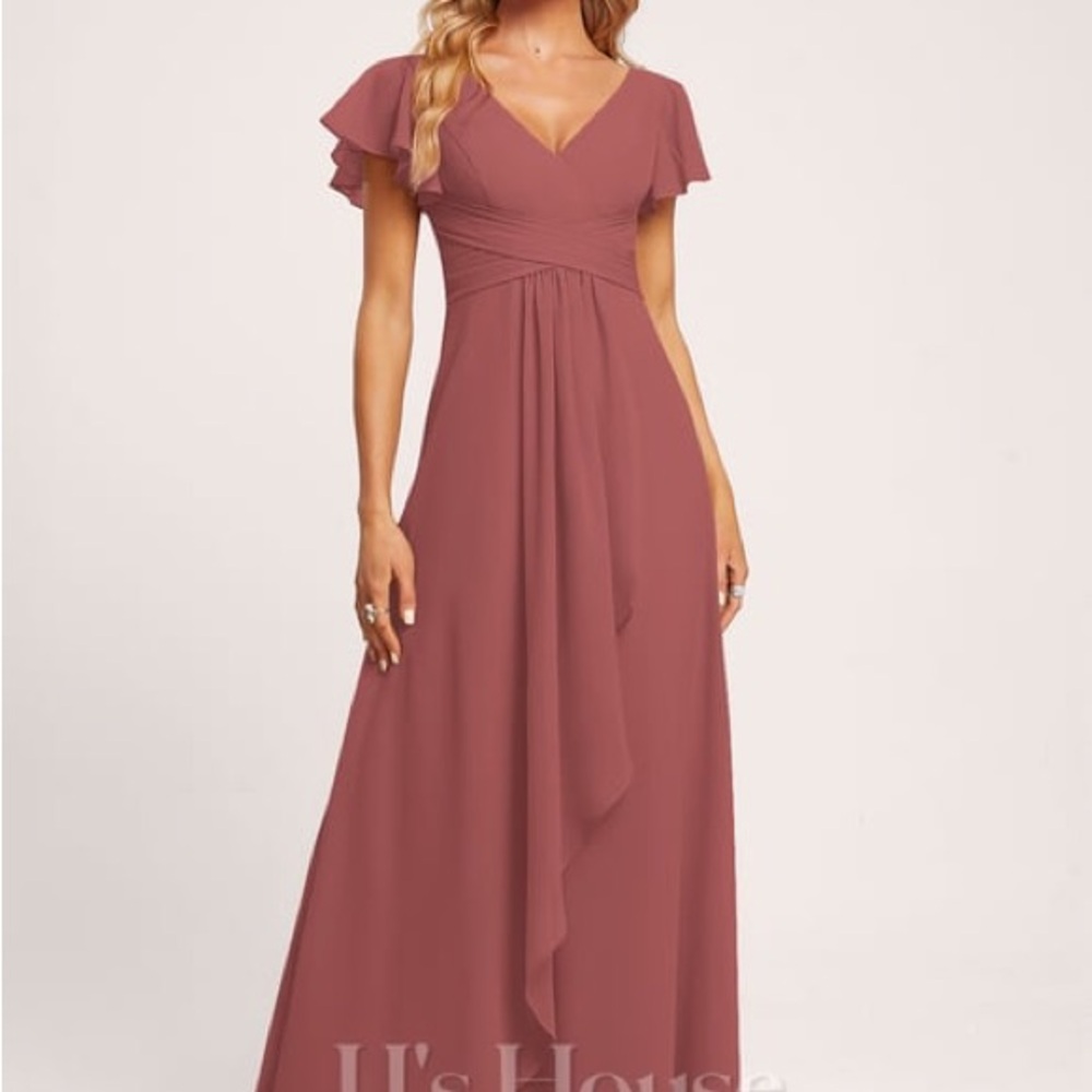 A-line V-Neck Floor-Length Chiffon Bridesmaid Dress With Ruffle